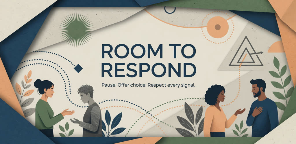 Illustrated communication paths surrounding the Room to Respond title